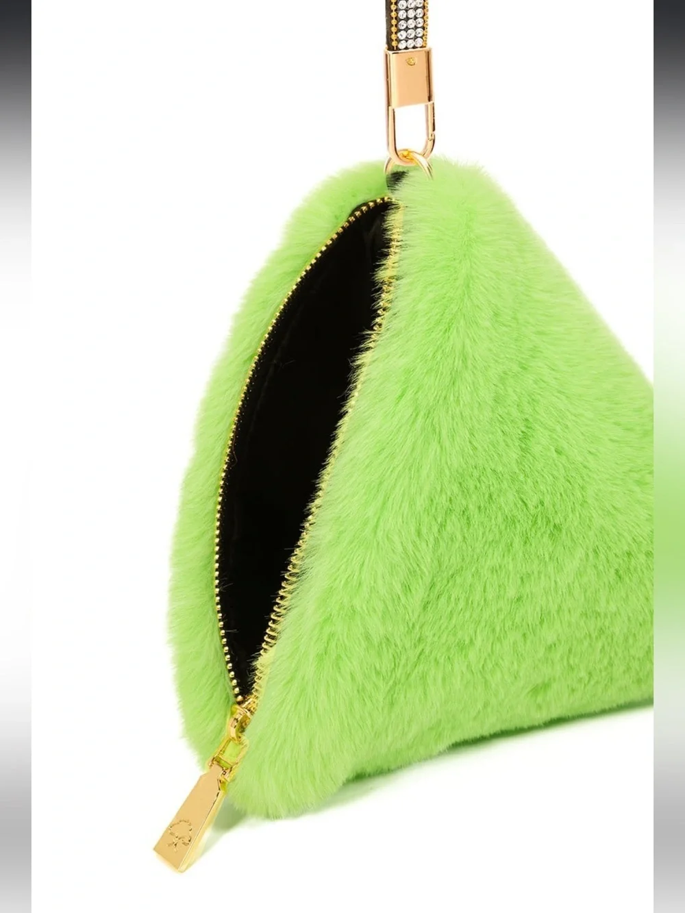 Pyramid Faux Fur Wristlet Bag in Light Green